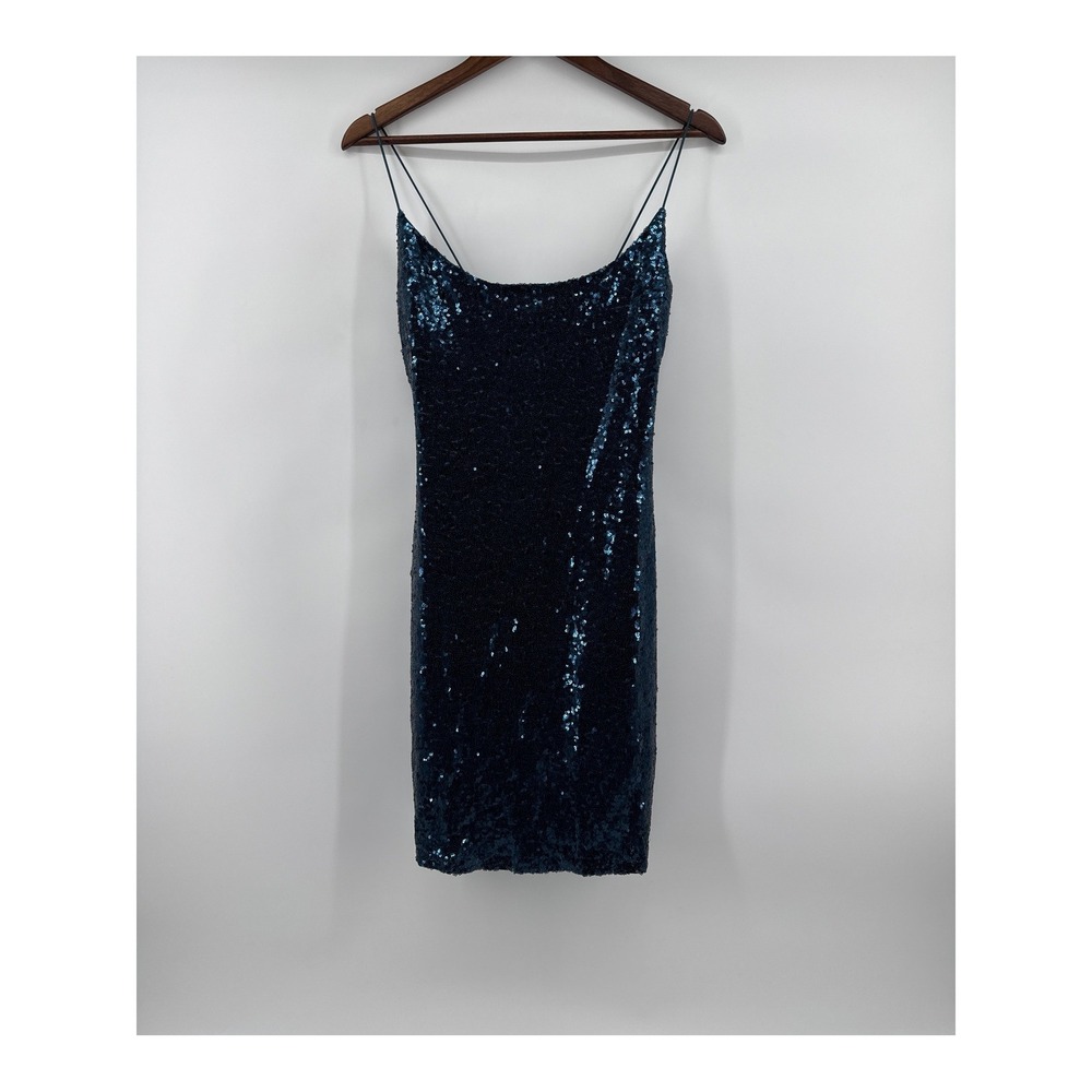 B. Smart Teal Blue Sequin Bodycon Dress Spaghetti Strap J451V610E Size L